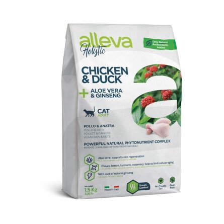Alleva Holistic (Adult Cat) Chicken & Duck + Aloe vera & Ginseng Храна за Котки с Пилешко и Патешко